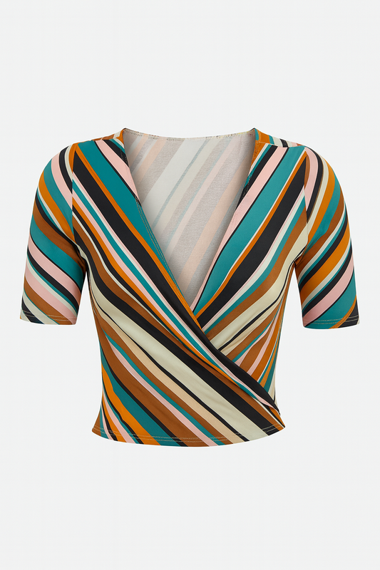 Multicolor Striped Wrap Crop Top