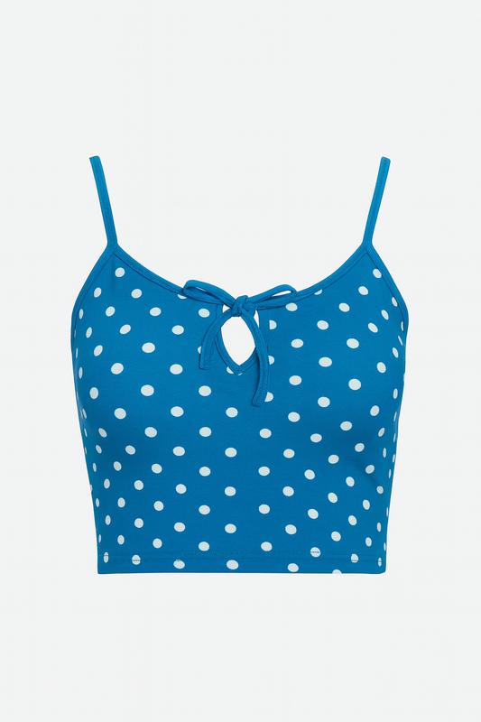 Blue Polka Dot Spaghetti Strap Crop Top