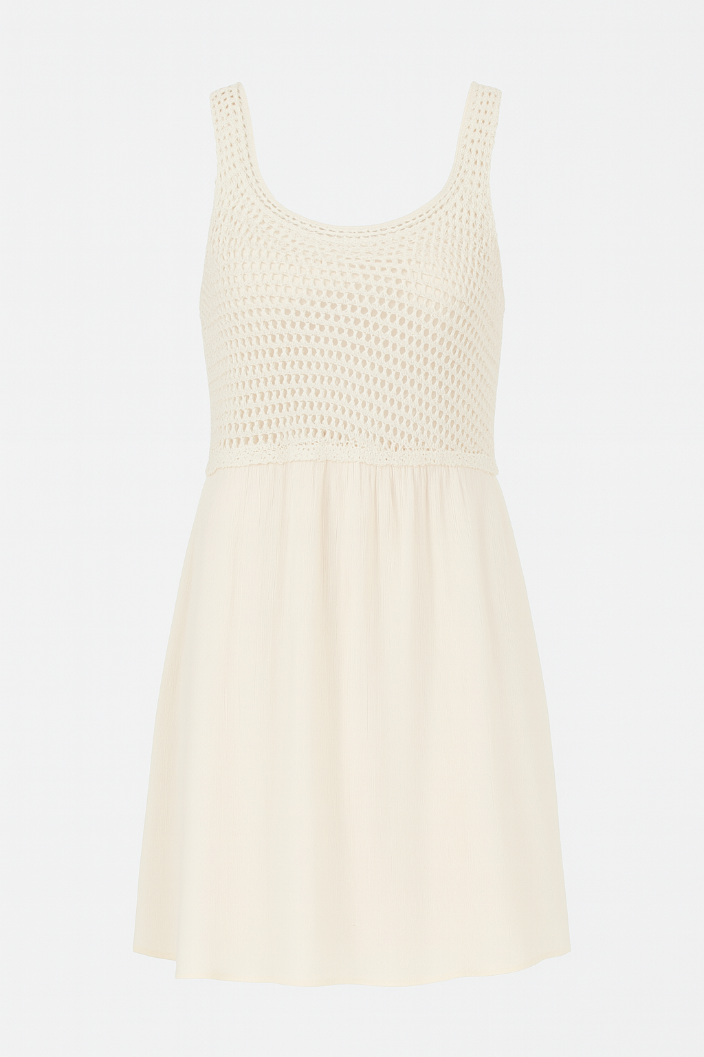 Ivory Crochet-Bodice Sleeveless Summer Dress