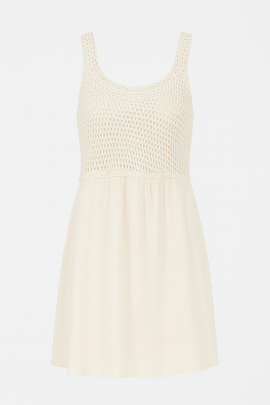 Ivory Crochet-Bodice Sleeveless Summer Dress