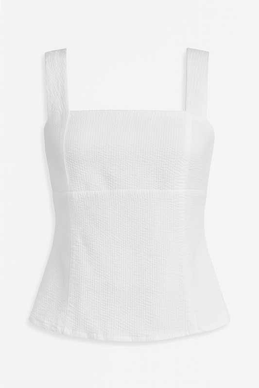 White Textured Sleeveless Square-Neck Top