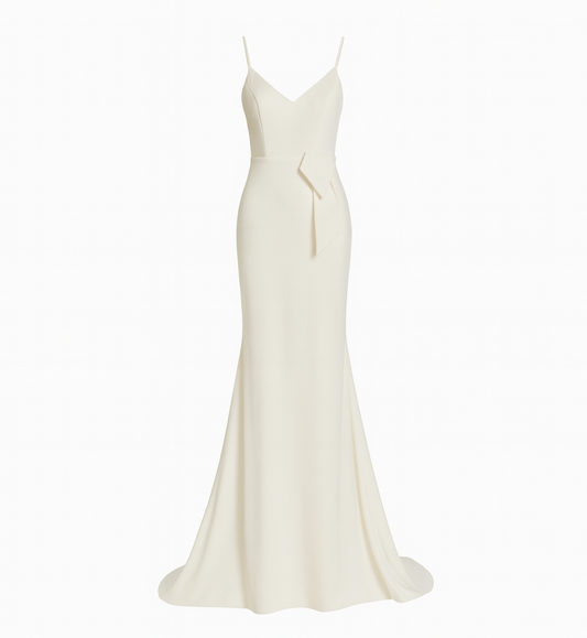 Ivory Satin Evening Gown with Side Bow