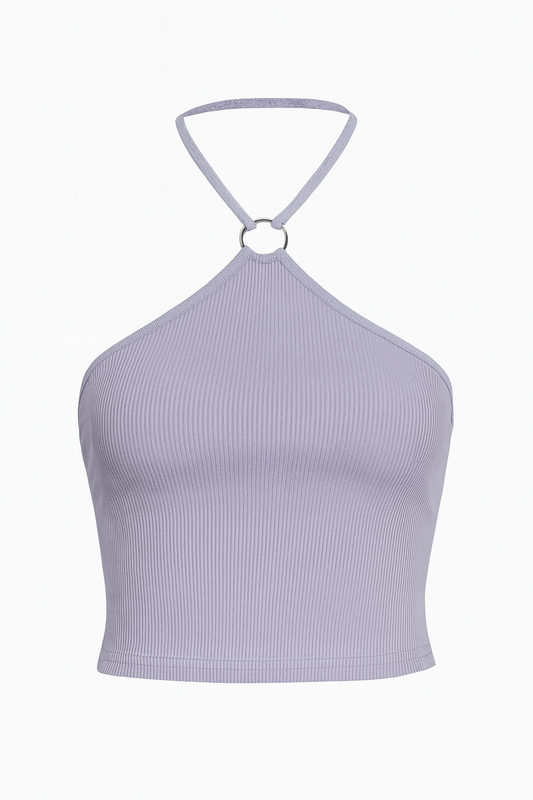 Lavender Ribbed One-Shoulder Crop Top