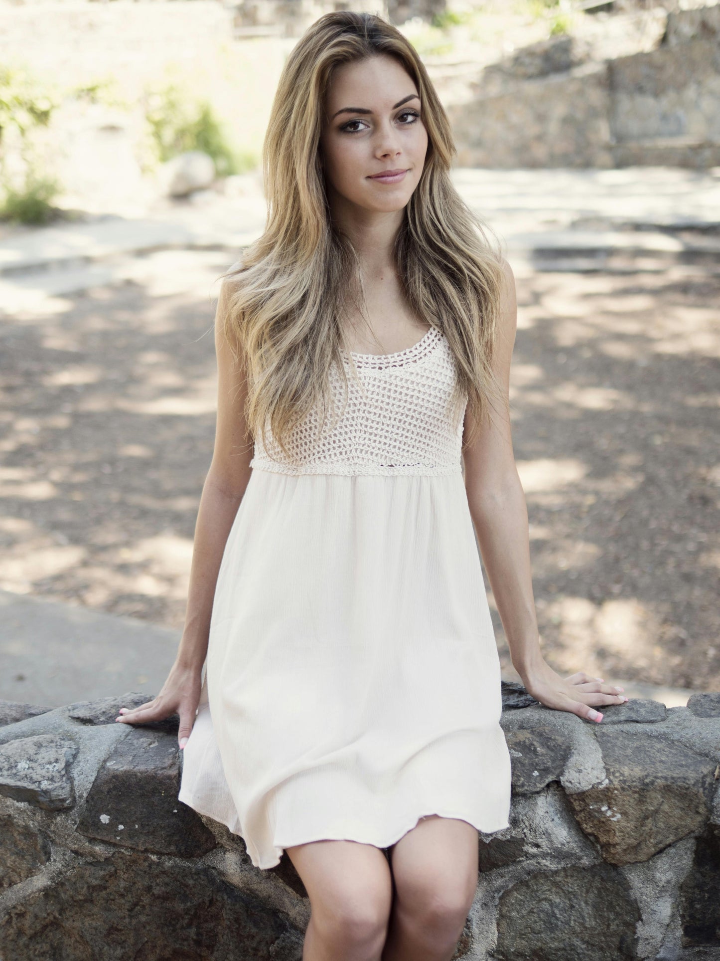 Ivory Crochet-Bodice Sleeveless Summer Dress