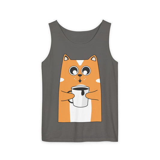 Cute Cat Coffee Unisex Tank Top, Summer Tee, Gift for Cat Lovers, Casual Wear, Funny Animal Shirt