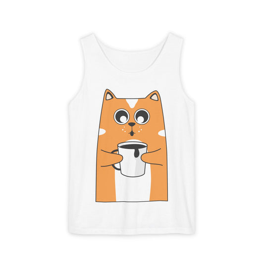 Cute Cat Coffee Unisex Tank Top, Summer Tee, Gift for Cat Lovers, Casual Wear, Funny Animal Shirt