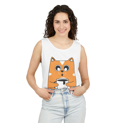 Cute Cat Coffee Unisex Tank Top, Summer Tee, Gift for Cat Lovers, Casual Wear, Funny Animal Shirt