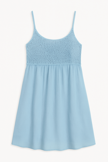 Ivory Crochet-Bodice Sleeveless Summer Dress