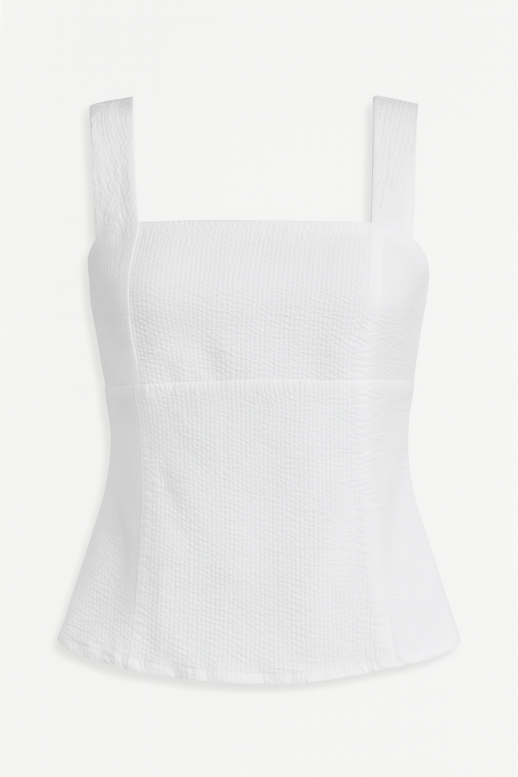 White Textured Sleeveless Square-Neck Top
