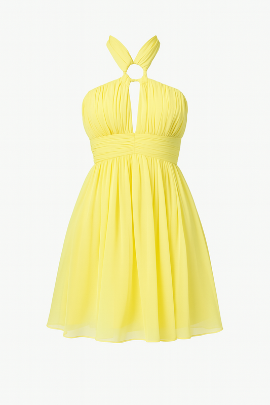 Sunbeam Halter Mini Dress – Yellow Elegance