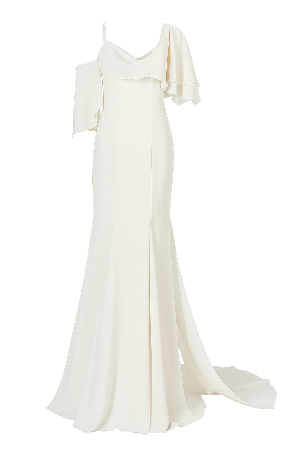 REN Ivory Silk Evening Gown with Cold Shoulder Drape
