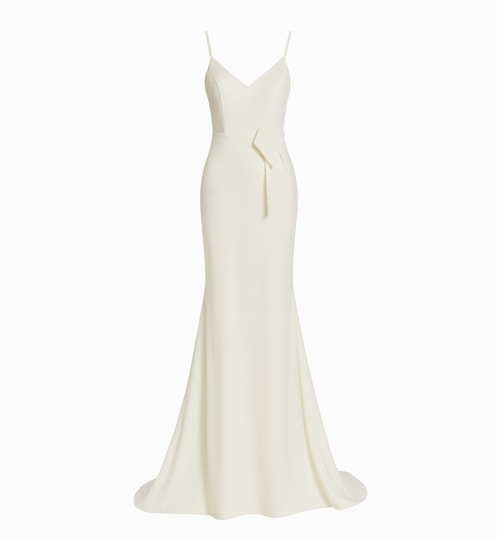Ivory Satin Evening Gown with Side Bow