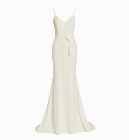 Ivory Satin Evening Gown with Side Bow