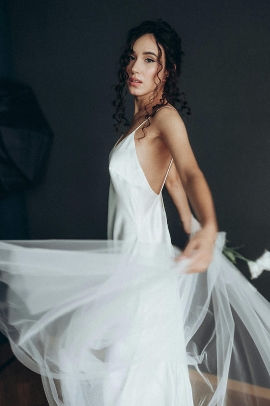 Elegant Satin Spaghetti Strap Bridal Gown