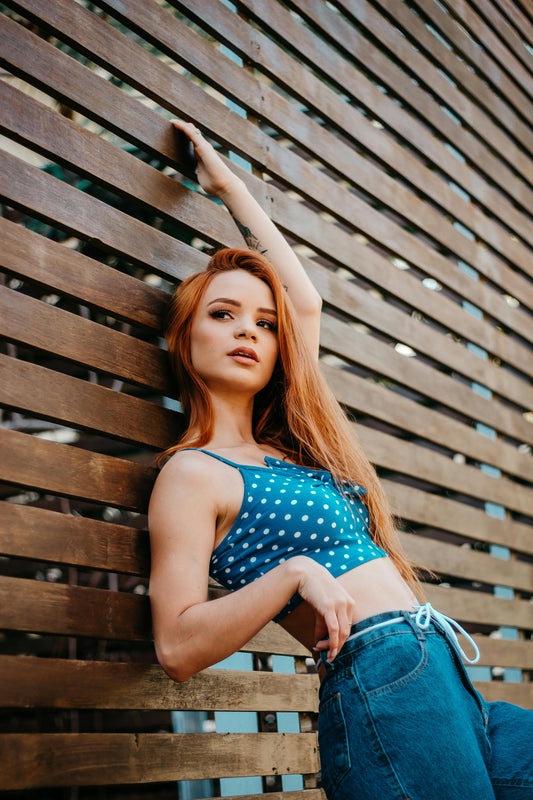 Blue Polka Dot Spaghetti Strap Crop Top